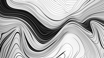 Abstract line art background, wavy lines in black and white colors background, generative ai