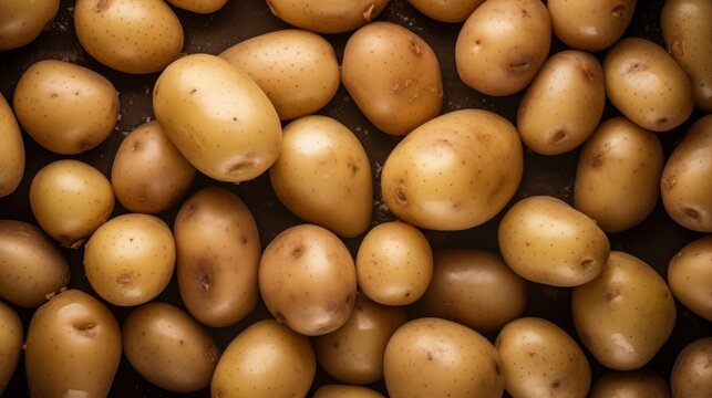 Fresh Organic Potatoes Vegetable Photorealistic Horizontal Background. Healthy Vegetarian Diet. Ai Generated Hyperrealistic Background with Delicious Juicy Potatoes Vegetable. Generative AI
