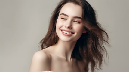 Fototapeta premium スキンケア・美容・洗顔・お風呂上がりイメージの裸の白人女性 