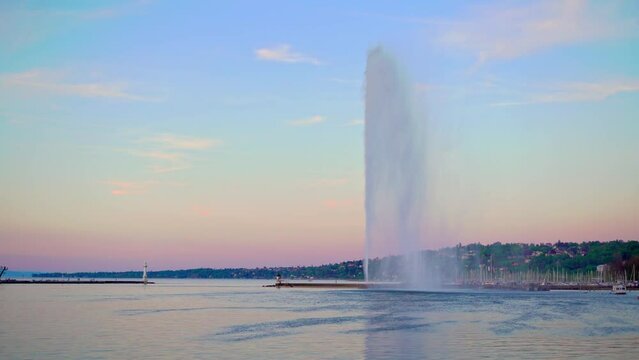 fountain on the beach lac of Gen&egrave;ve Switzerland