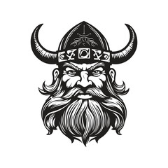 viking cartoon, vintage logo line art concept black and white color, hand drawn illustration