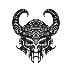 viking monster, vintage logo line art concept black and white color, hand drawn illustration