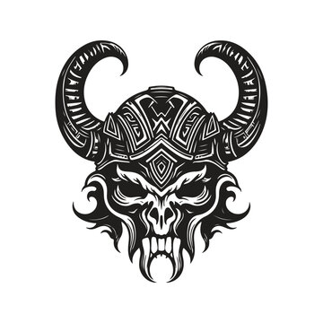 viking monster, vintage logo line art concept black and white color, hand drawn illustration