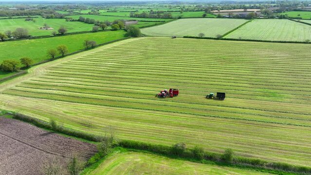 Trailed Forager Collecting Grass for Silage Aerial View