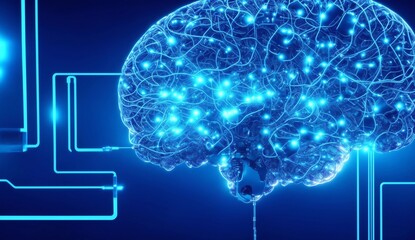 Brain neural networks map, humanoid brain from Generative AI