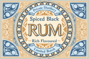 Black Rum - ornate vintage decorative label