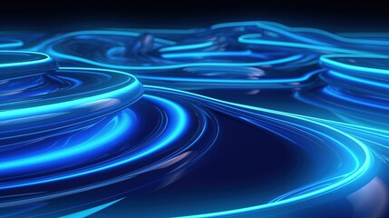 3d rendering of abstract background with blue neon lights. Glowing spiral shape.Generative Ai