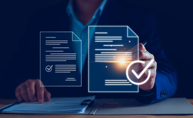 Businessman working. Checking mark up on the check boxes. Successful completion of business tasks....