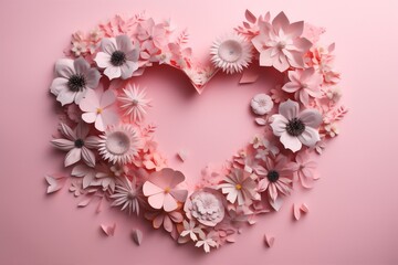 pink heart card wedding day rose layout flower love valentine background. Generative AI.