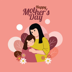 This vector illustration depicts the essence of Mother's Day, a day that is celebrated to honor mothers and motherhood. The image showcases a mother and her child, surrounded by beautiful fl