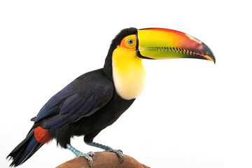 Fototapeta premium Image of toucan on a white background. Bird. Wild Animals. illustration. Generative AI.