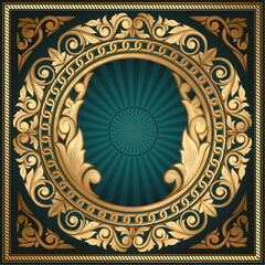 Golden ornate floral decorative vintage blank card