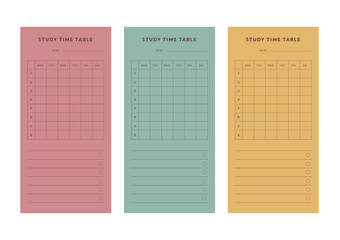 Study time table planner. 