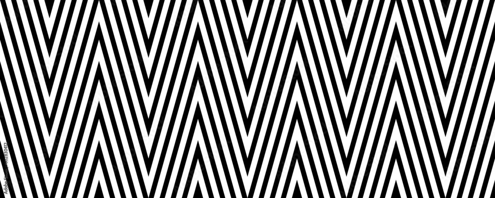 Poster Chevron seamless pattern. Black and white zig zag background. Repeating herringbone texture with diagonal lines. Vector illustration