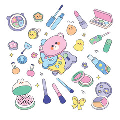 Cute Colorful Kids Make Up Toys Set Illustration