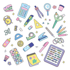 Cute Colorful school Stationery Vector Illustration