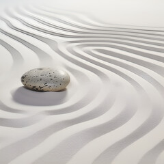 Fototapeta na wymiar zen style sand garden and rock on the sand. AI generative image. 