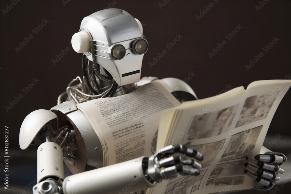 Aufkleber artificial paper robot ai document technology office digital laptop hand. generative ai.