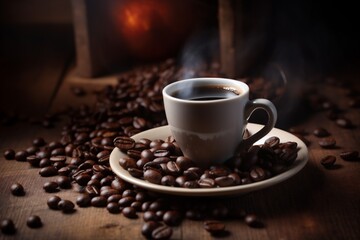 breakfast mug morning brown cup aroma bean espresso drink cafe. Generative AI.
