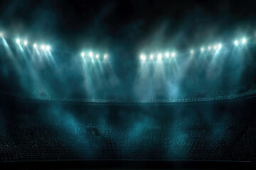 Stadium tribune lights and spotlights. Spotlight on the empty stadium tribune. High quality photo