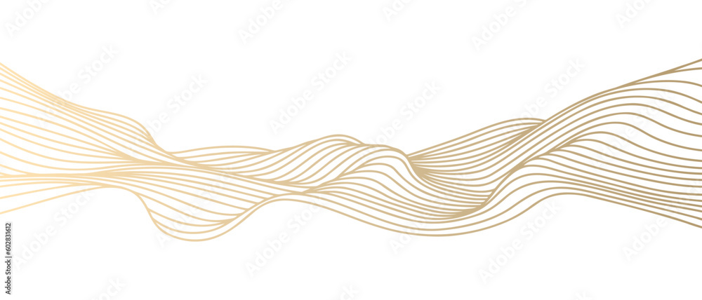 Poster vector abstract line art wavy flowing dynamic gold isolated on transparent background in concept lux