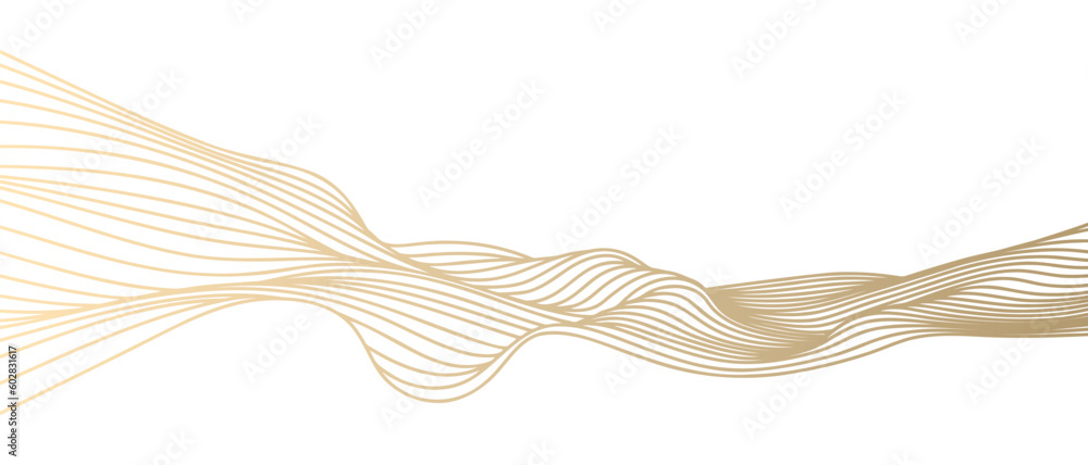 Poster vector abstract line art wavy flowing dynamic gold isolated on transparent background in concept lux