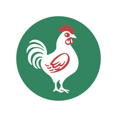 chicken rooster farm logo symbol, green circle for organic sign