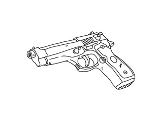 Handgun doodle, a hand drawn vector illustration of a handgun for self defense, isolated on white background.