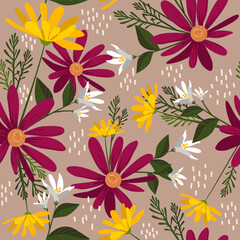 Vintage Retro Floral Seamless Repeat Pattern. Great for packaging, wrapping, textile, fabric, and background