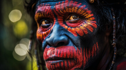 Indian from the tribe, with feather headdress. Indian looking to camera. generative ai