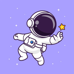 Cute Astronaut Floating In Space With Star Cartoon Vector Icon Illustration. Science Technology Icon Concept Isolated Premium Vector. Flat Cartoon Style © catalyststuff