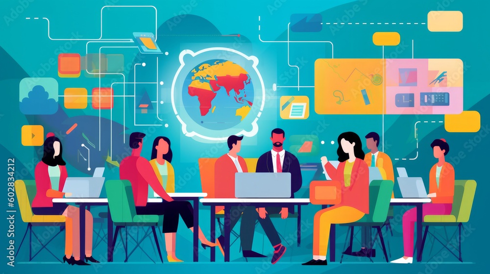 Aufkleber diverse group of people using digital technology to connect and communicate globally, representing t