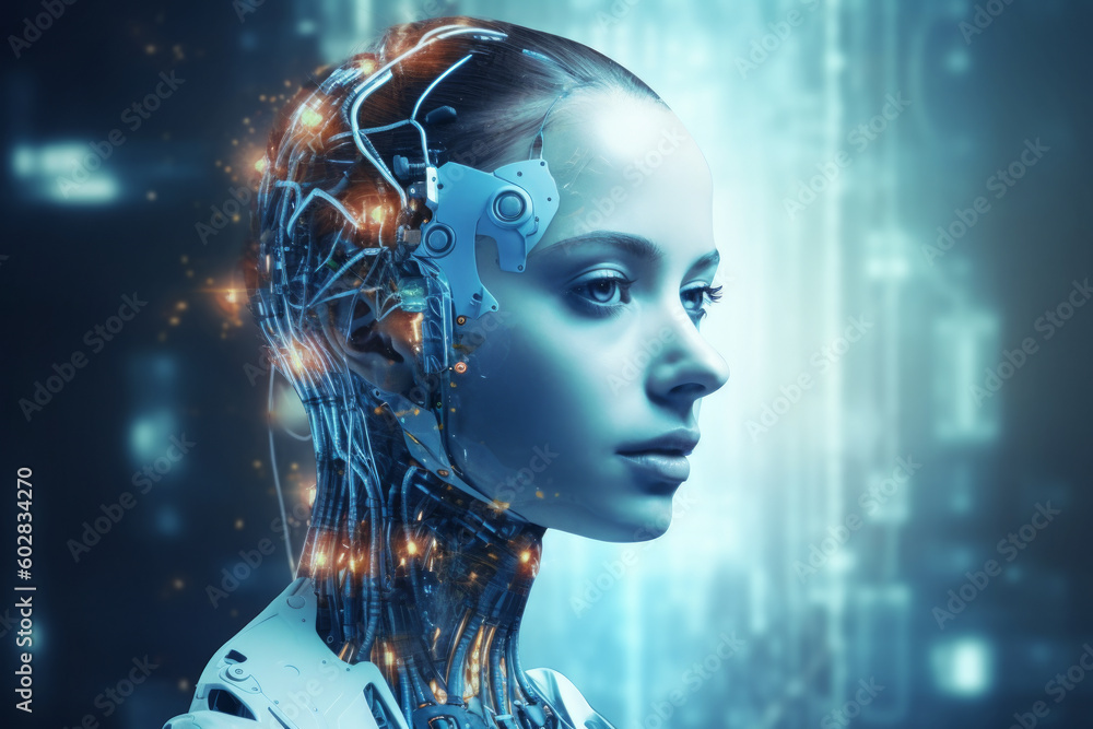 Aufkleber woman robot, symbolizing the progress we've made in the field of artificial intelligence. highlighti