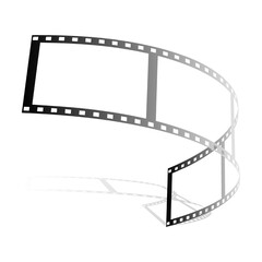 Movie film ribbon. Narrow strip of 35 mm tape. Classic film for cameras and movie cameras. Movie festival design element. 3d Vector isolated on white background