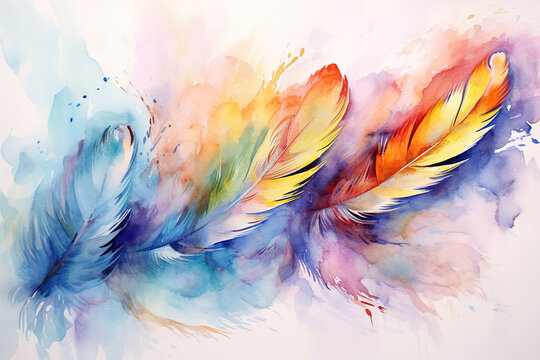 Watercolor, Feather Abstract background, Ai generated