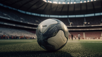 Soccer ball on Stadium. Team Sport Competition. generative ai