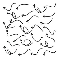 direction or arrow doodle icon set, line design on white background. ornaments for various designs