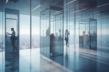 Fototapeta premium business people discussing business in the office view from outside the building