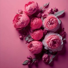 Pink background with beautiful flower. Generative Ai