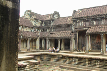 SIEM REAP, CAMBODIA. August 7th, 2019: Close up on Ruins at The Angkor Wat Temple Complex, Cambodia