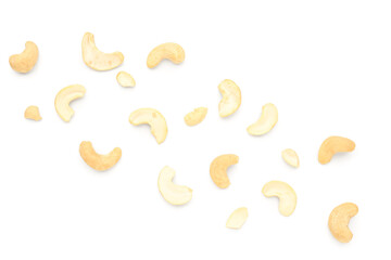 Tasty cashew nuts isolated on white background
