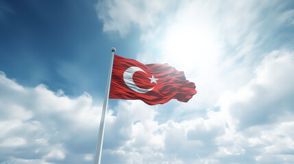 Turkish flag against beautiful summer sky - obrazy, fototapety, plakaty