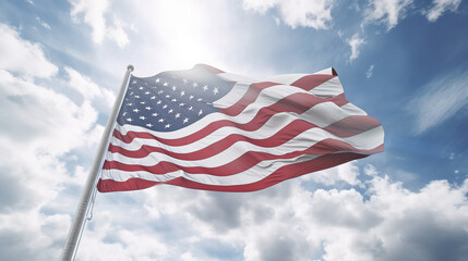 An American flag against beautiful summer sky. Generative art