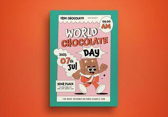 Pink Cartoon World Chocolate Day Flyer Layout