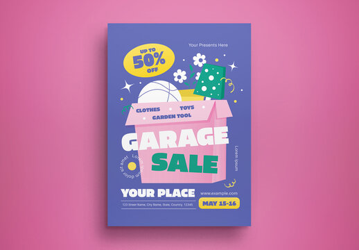 Purple Flat Design Garage Sale Flyer Layout