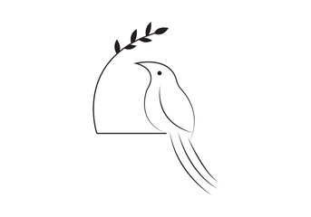 bird leaf logo vector icon line art outline template