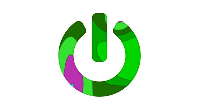 Multi-colored icon power off with colored spots floating inside. Looped from frame 120 to 839, Alpha BW at the end