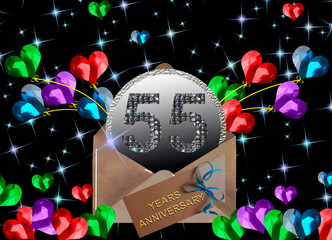 3d illustration, 55 anniversary. golden numbers on a festive background. poster or card for anniversary celebration, party