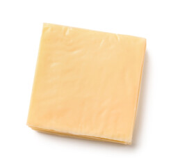 Stack of tasty processed cheese on white background