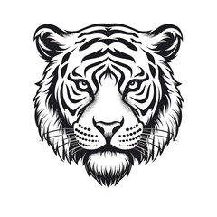Tiger head, cartoon style, white isolated background PNG